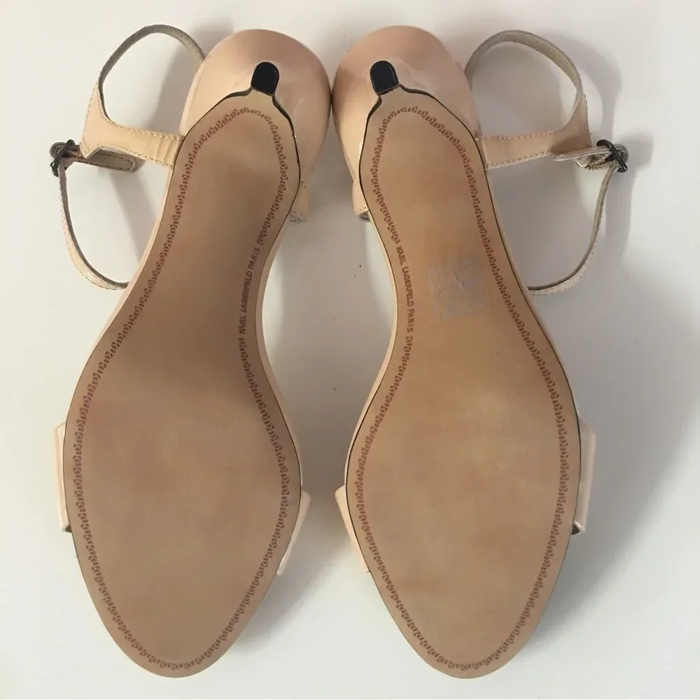 Karl Lagerfeld Nude Patent Leather Mid-Heel Sandals